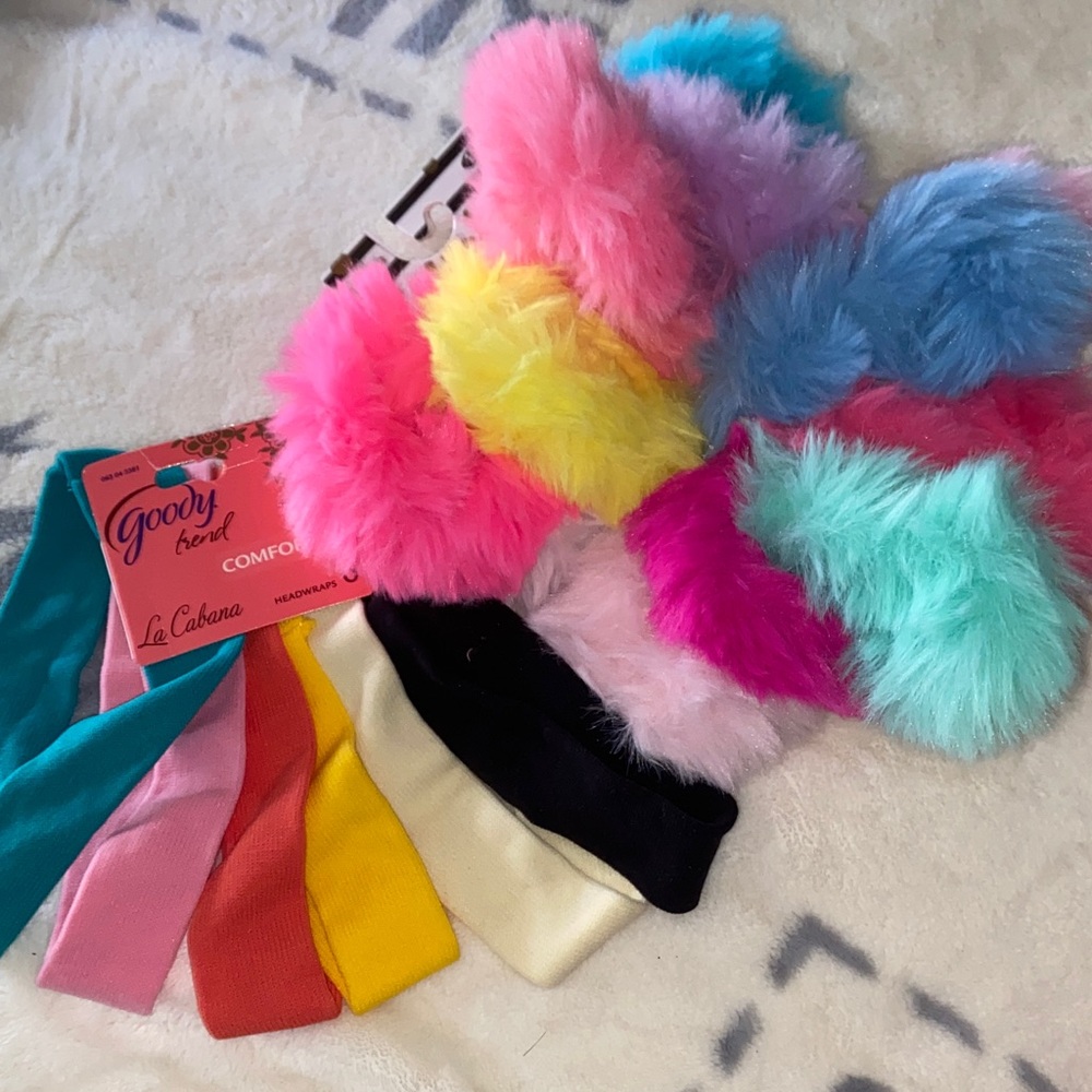 FUN FAUX FUR HAIR TIE BUNDLE Goody La Cabana Comfort HEADBAND